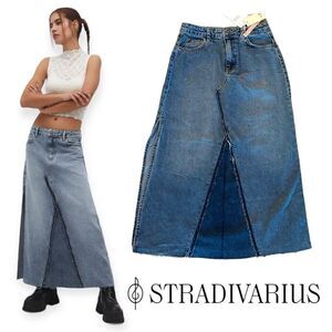 STRADIVARIUS | Blue | LONG DENIM SKIRT WITH SLIT